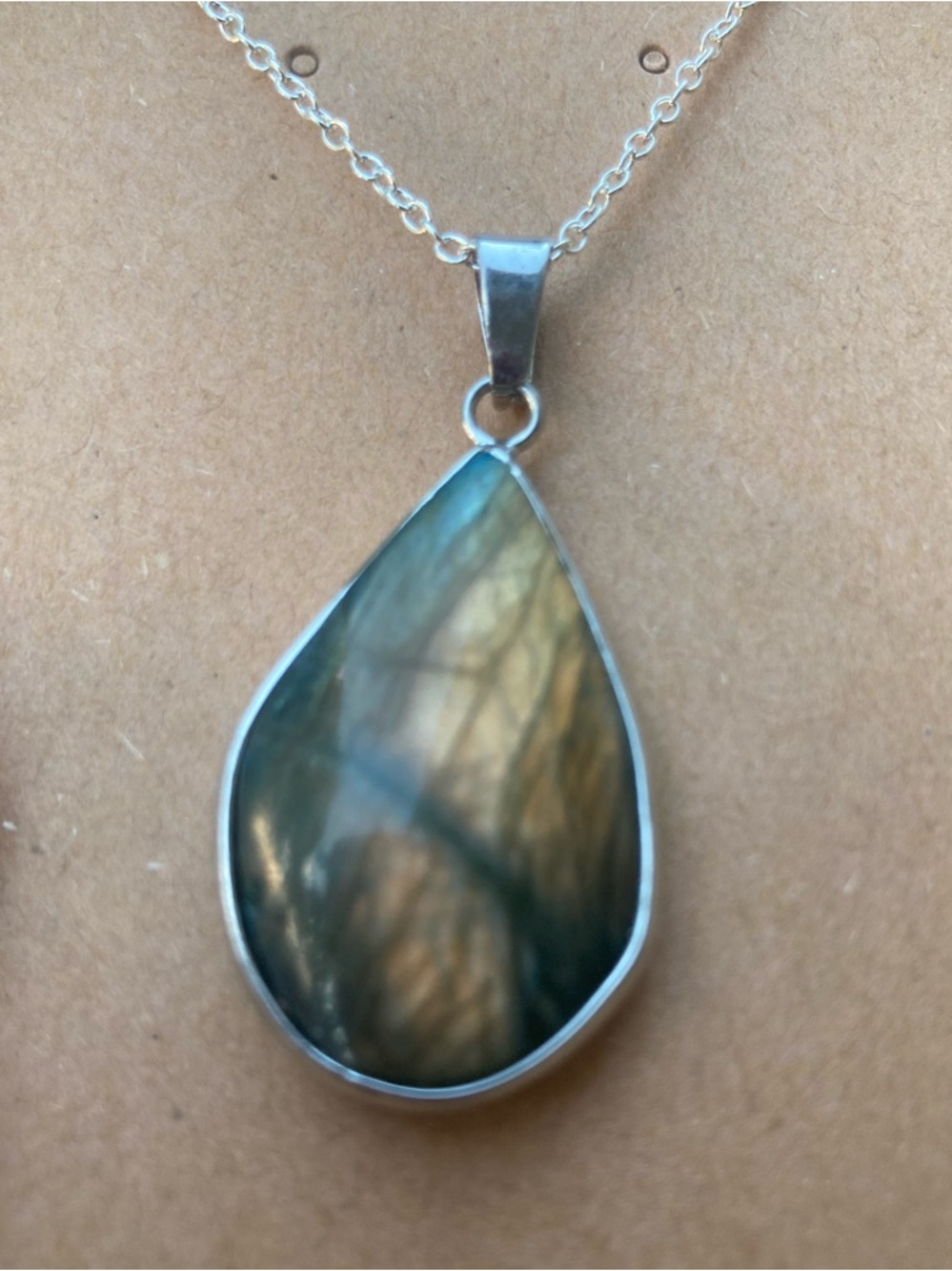 Sterling Silver Teardrop Labradorite Necklace in Blue-Green